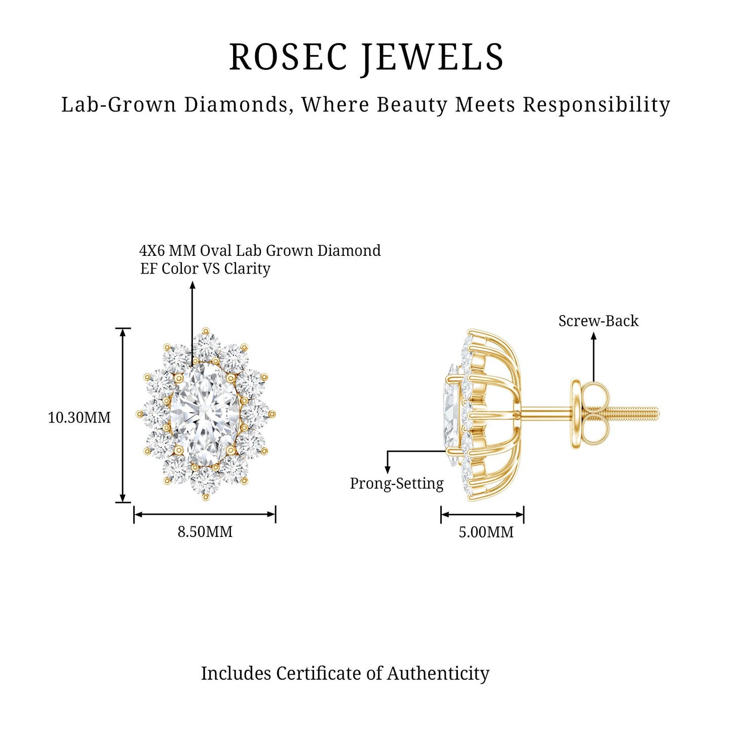 Certified Oval Shaped Lab Grown Diamond Halo Stud Earrings