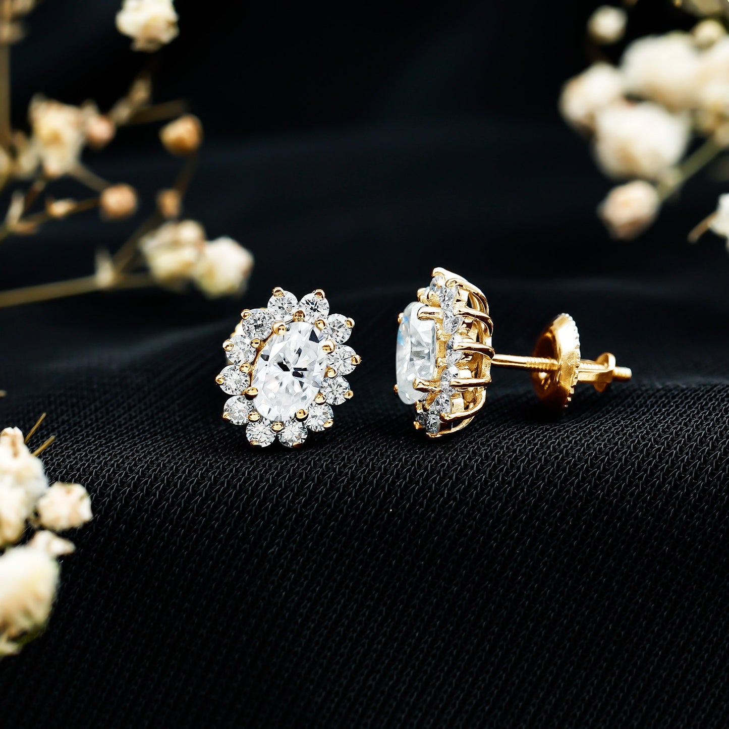Certified Oval Shaped Lab Grown Diamond Halo Stud Earrings