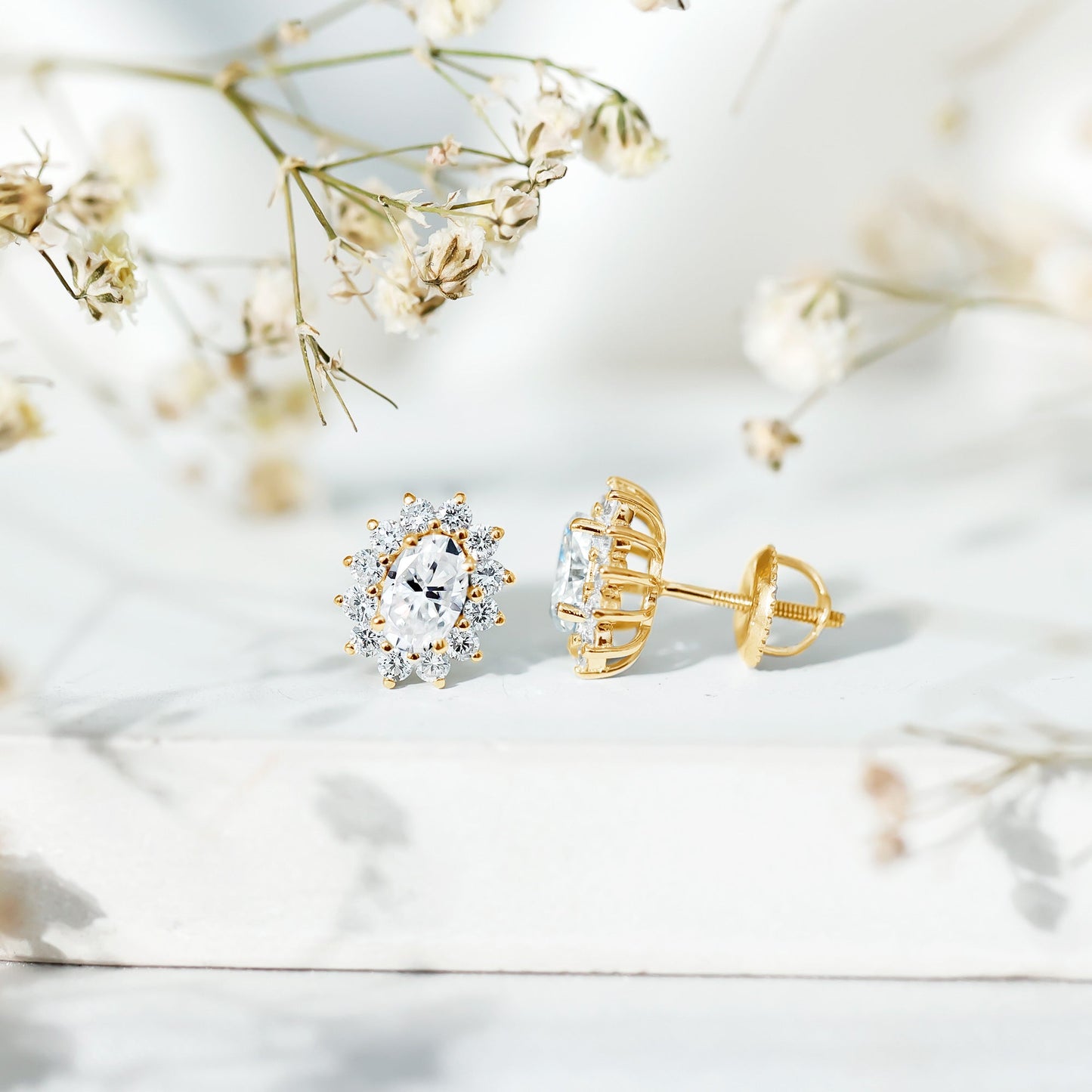 Certified Oval Shaped Lab Grown Diamond Halo Stud Earrings