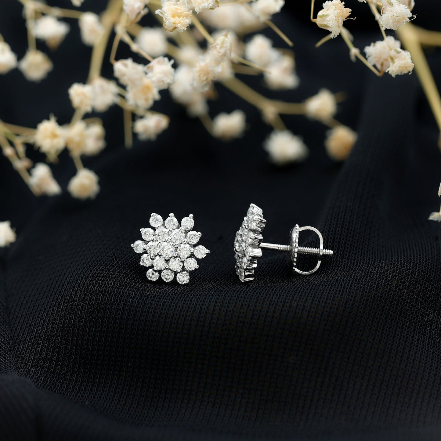 Certified Lab Grown Diamond Flower Statement Earrings