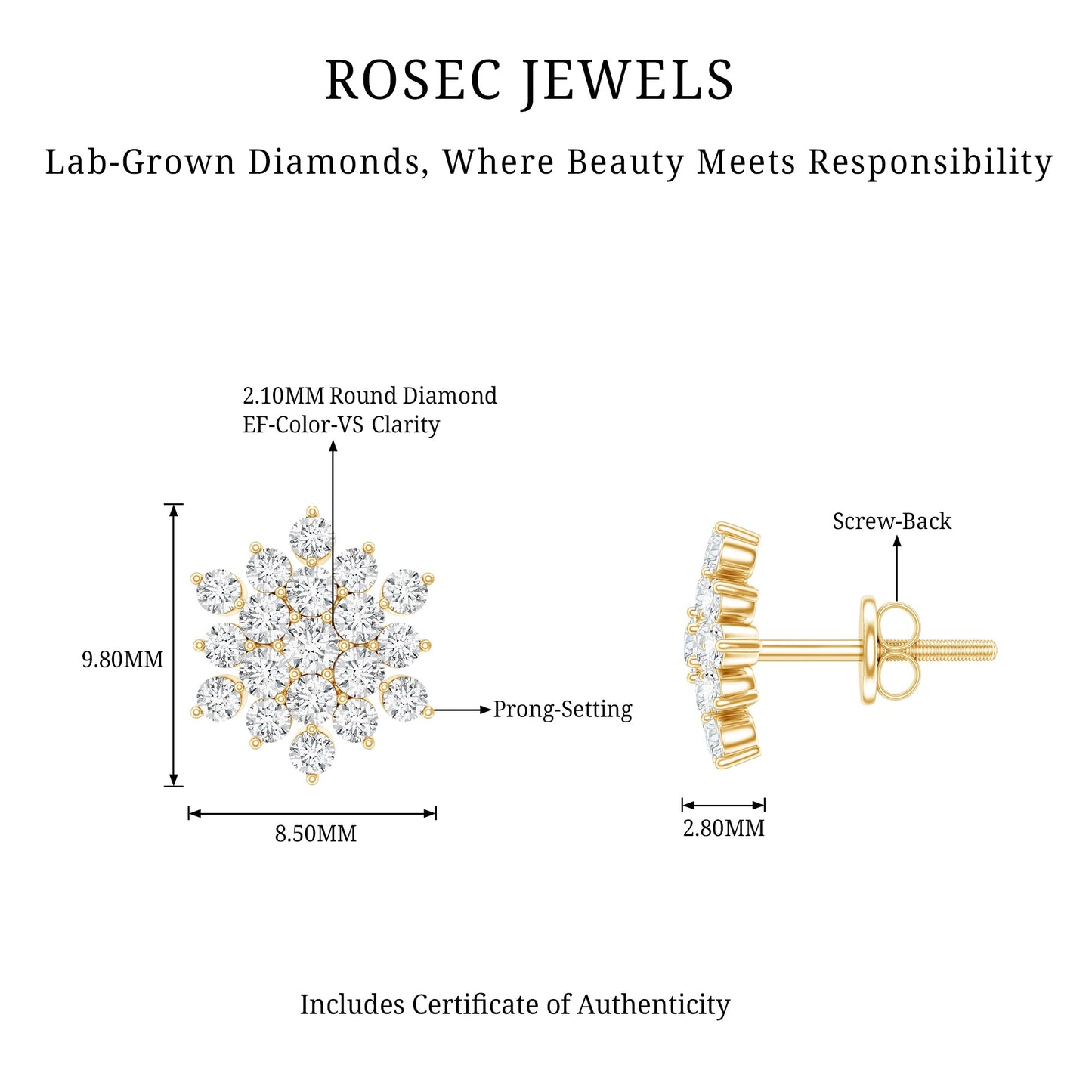 Certified Lab Grown Diamond Flower Statement Earrings