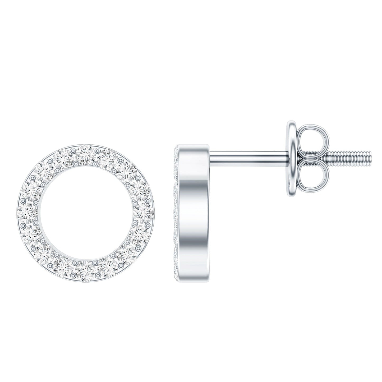 Lab Grown Diamond Circle Stud Earrings With Screw Back