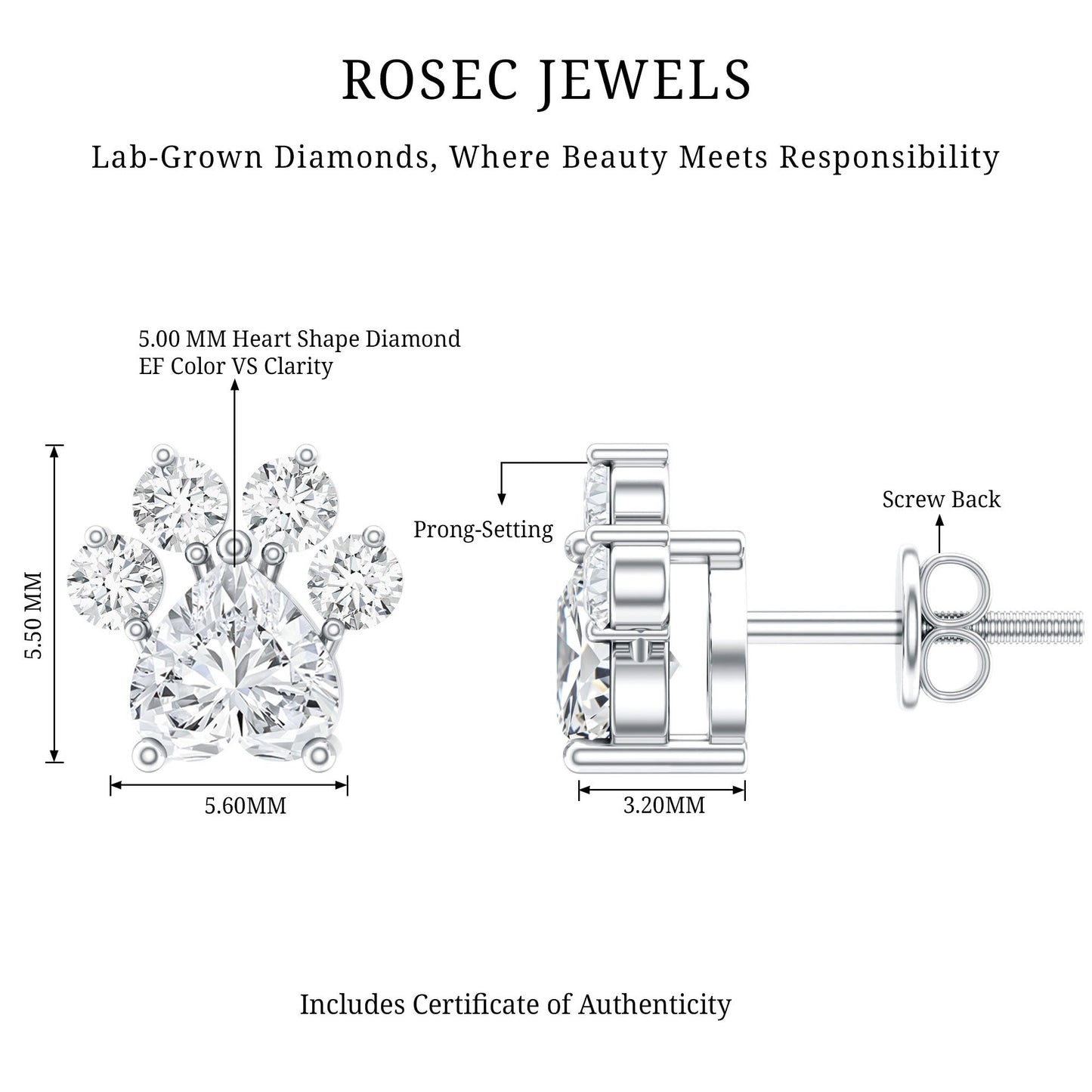 Certified Lab Grown Diamond Dog Paw Stud Earrings