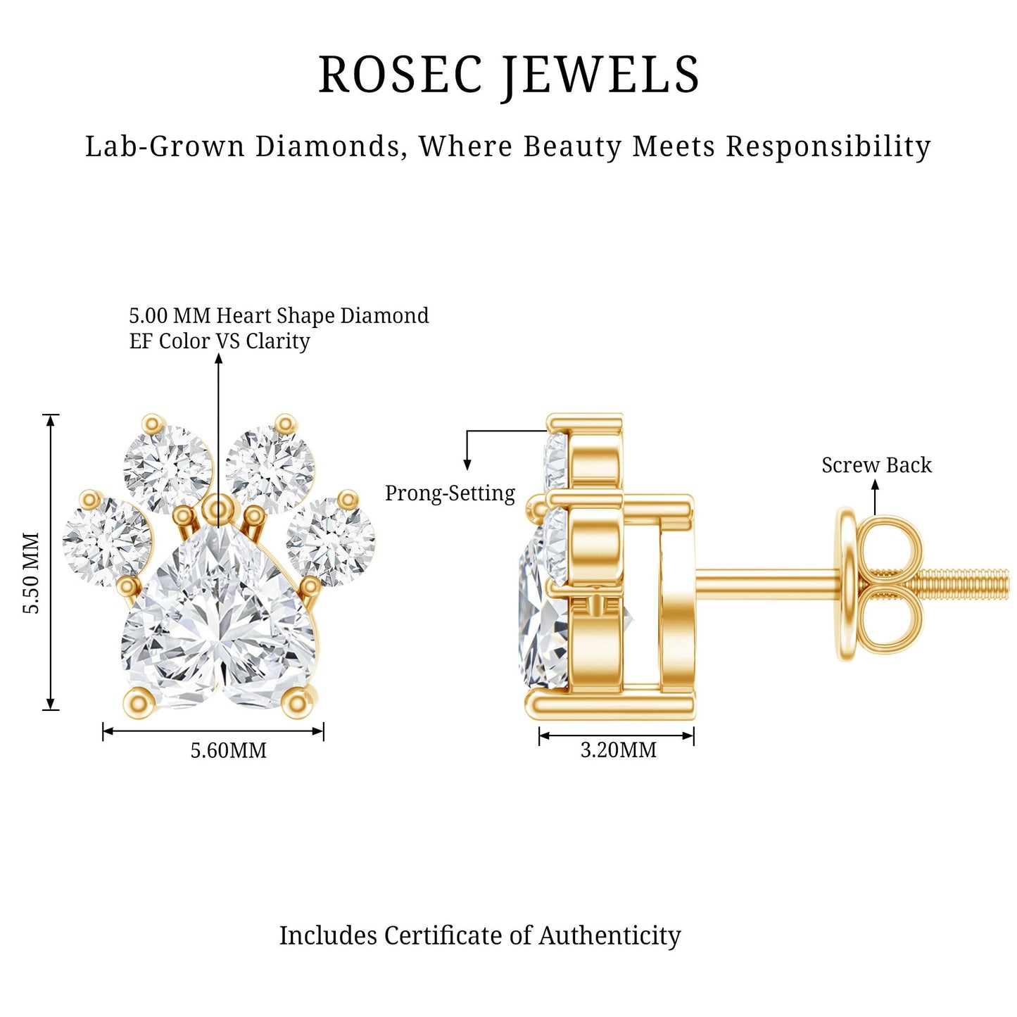 Certified Lab Grown Diamond Dog Paw Stud Earrings