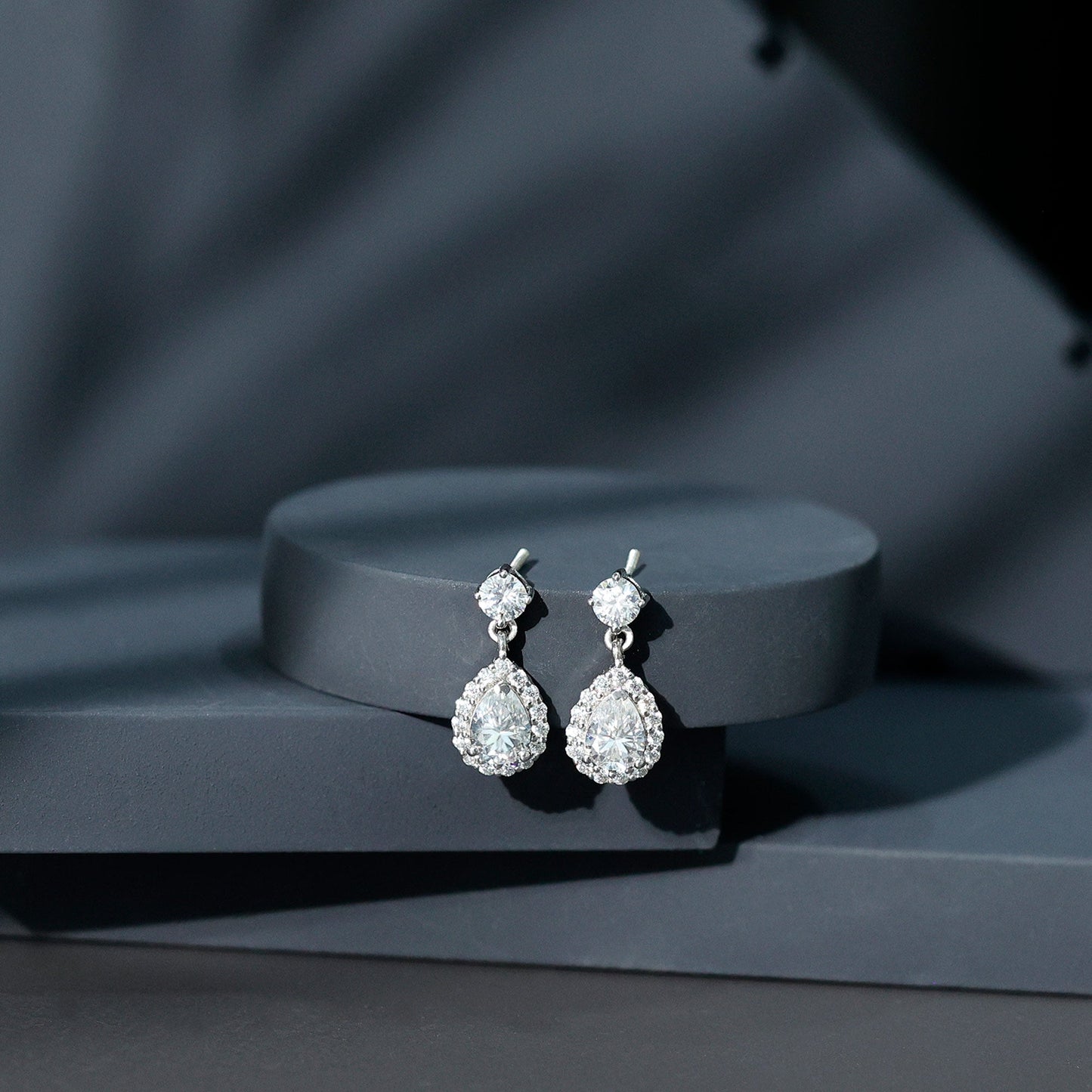 Lab 1.3 Carat Pear Shaped Diamond Bridal Drop Earrings