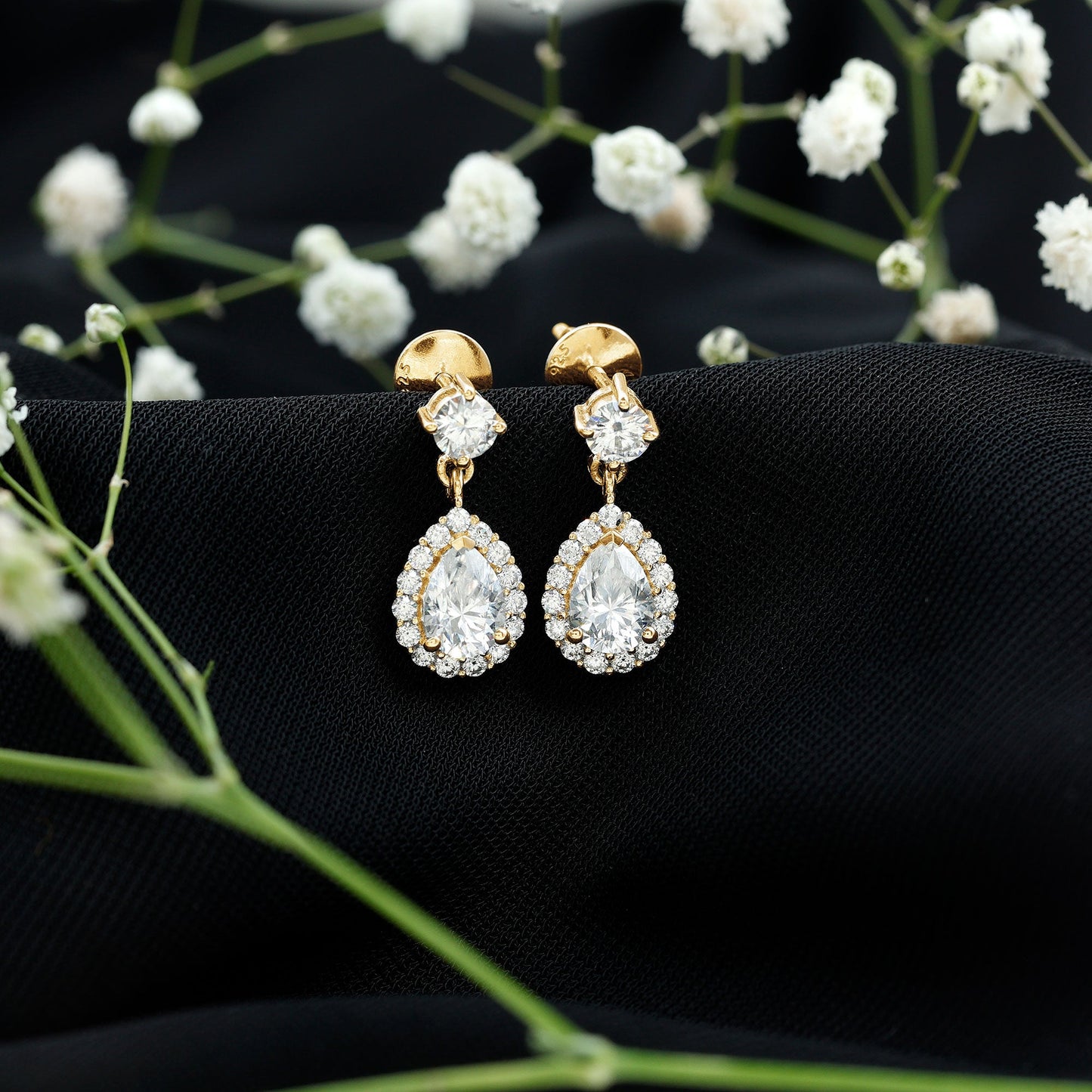 Lab 1.3 Carat Pear Shaped Diamond Bridal Drop Earrings