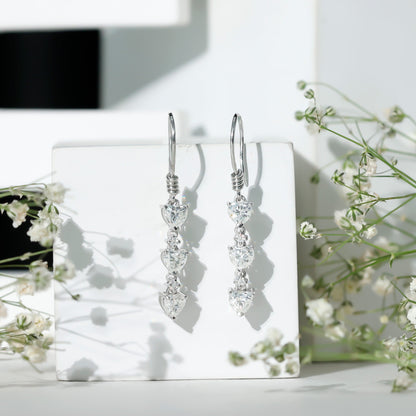 Certified Lab Heart Shaped Diamond Fish Hook Dangle Earrings
