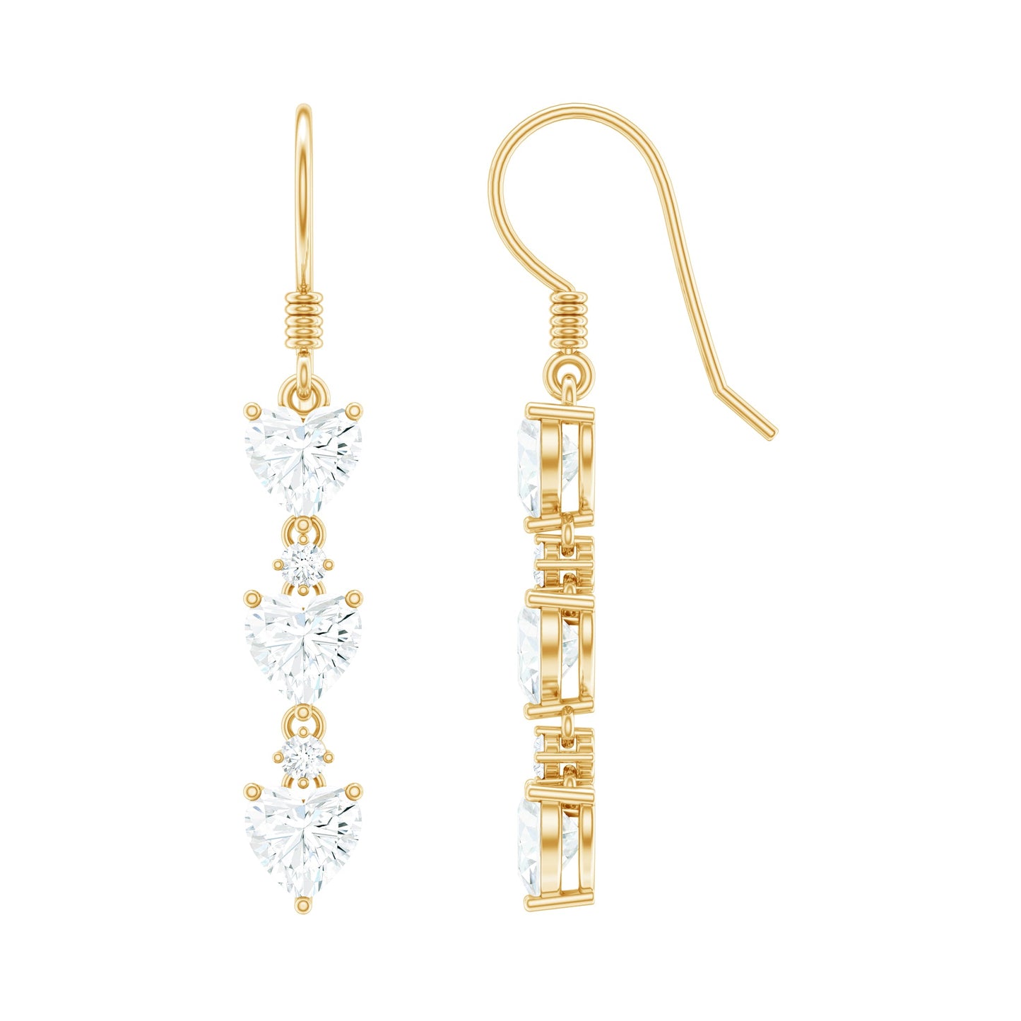 Certified Lab Heart Shaped Diamond Fish Hook Dangle Earrings