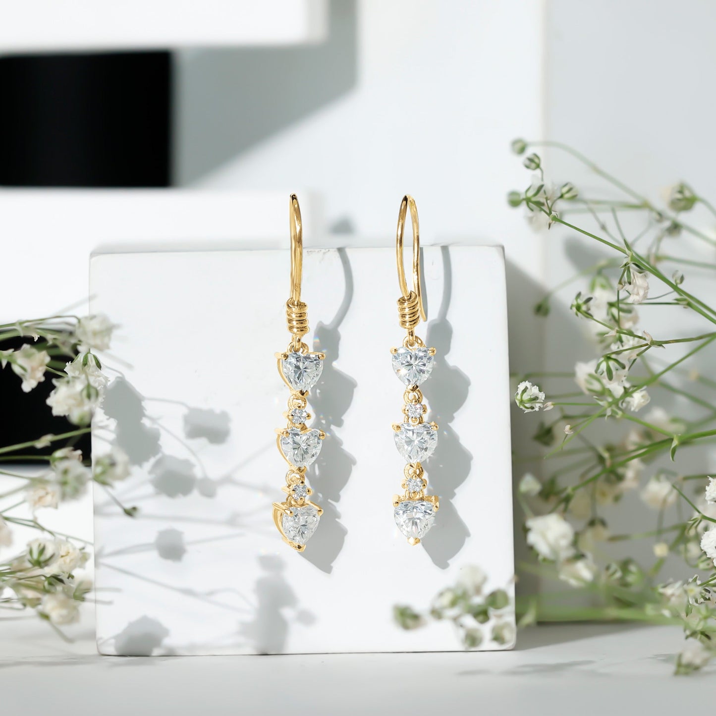 Certified Lab Heart Shaped Diamond Fish Hook Dangle Earrings