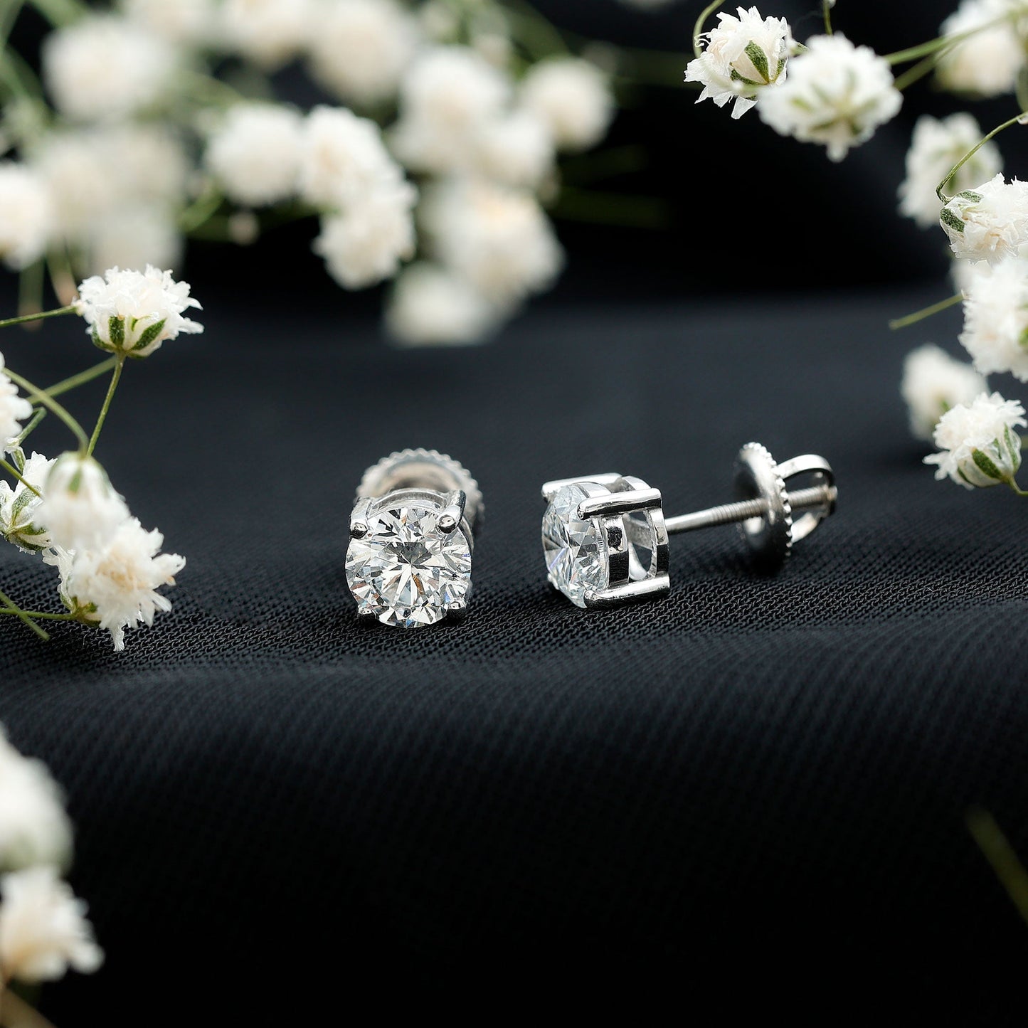 IGI Certified 2 Carat Round Lab Grown Diamond Stud Earrings with Screw Backs