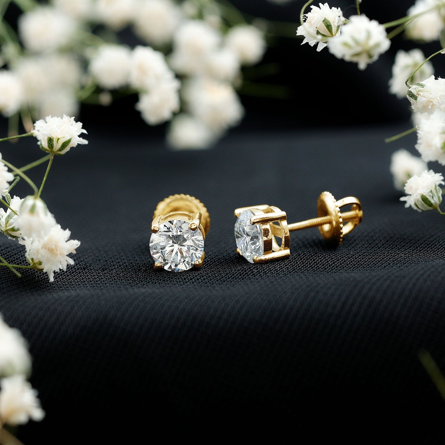IGI Certified 2 Carat Round Lab Grown Diamond Stud Earrings with Screw Backs