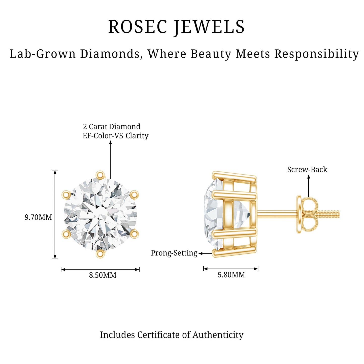 IGI Certified 4 Carat Lab Grown Diamond Solitaire Studs
