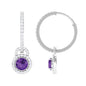 Real Amethyst Drop Hoop Earrings with Moissanite Halo