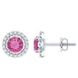 Natural Pink Tourmaline and Diamond Halo Stud Earrings