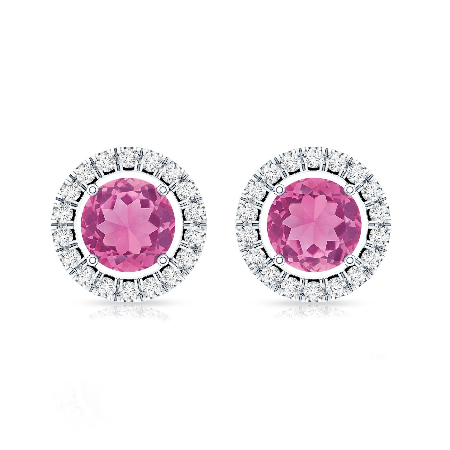 Natural Pink Tourmaline and Diamond Halo Stud Earrings