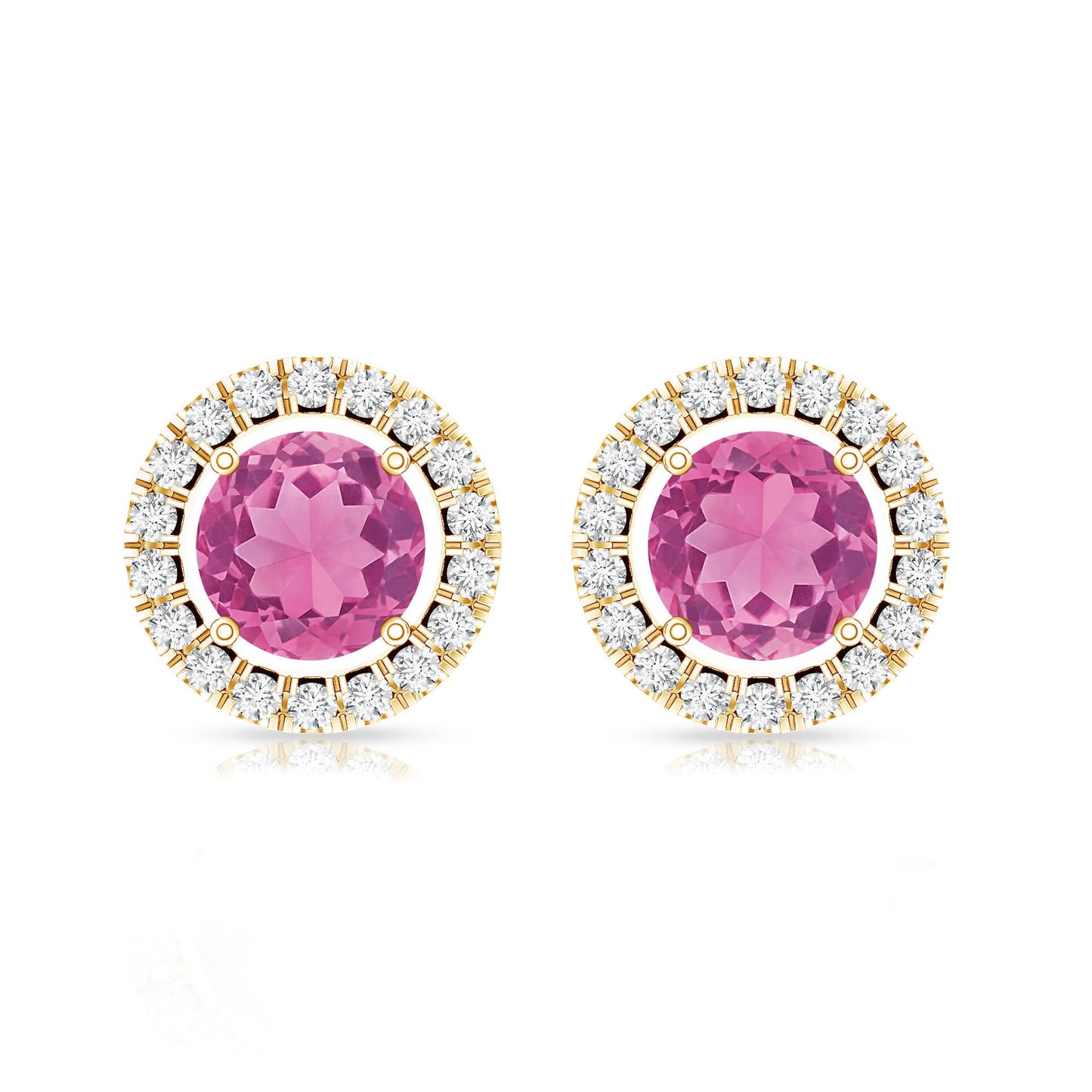 Natural Pink Tourmaline and Diamond Halo Stud Earrings