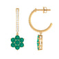 Natural Emerald Flower Drop Earrings with Diamond Hoop