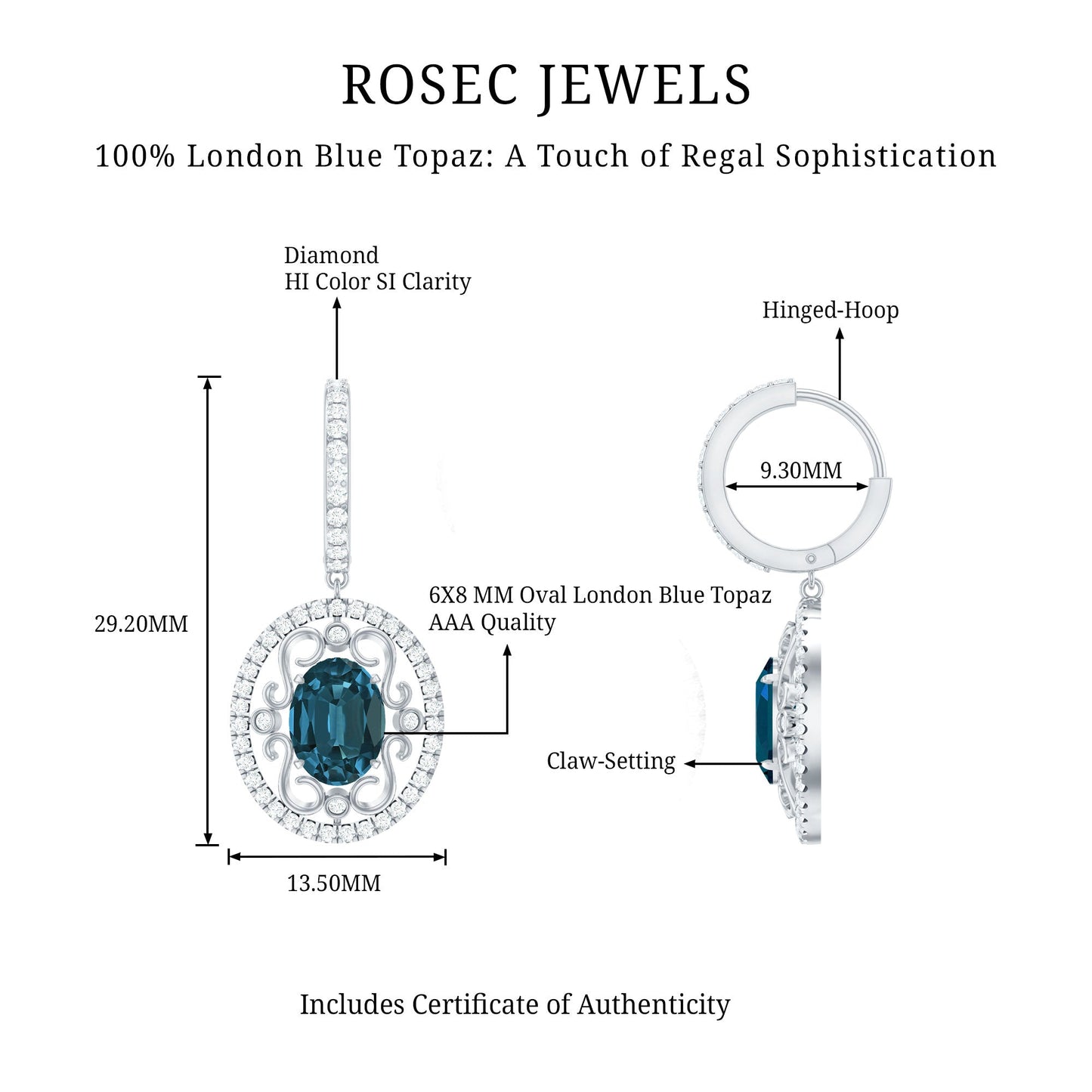 Vintage Inspired London Blue Topaz and Diamond Wedding Drop Earrings
