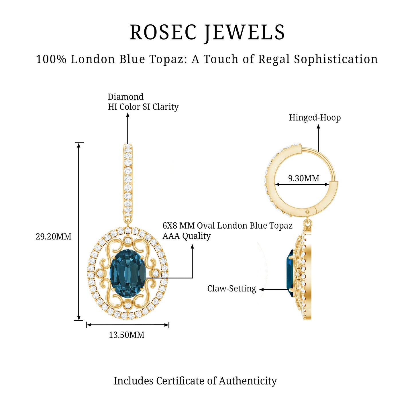 Vintage Inspired London Blue Topaz and Diamond Wedding Drop Earrings