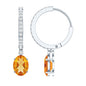 Oval Shape Citrine Hoop Drop Earrings with Diamond