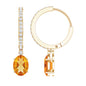 Oval Shape Citrine Hoop Drop Earrings with Diamond