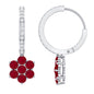 Certified Ruby Flower Drop Earrings with Diamond Hoop