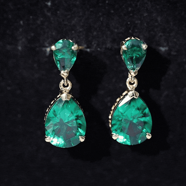 Lab Grown Emerald Teardrop Statement Earrings With Certificate