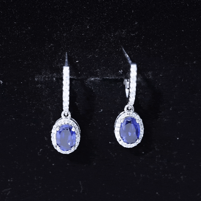 Lab Grown Blue Sapphire Hoop Drop Earrings with Moissanite Halo