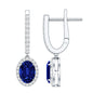 Lab Grown Blue Sapphire Hoop Drop Earrings with Moissanite Halo