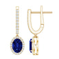 Lab Grown Blue Sapphire Hoop Drop Earrings with Moissanite Halo