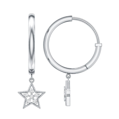 Diamond Star Drop Hoop Earrings