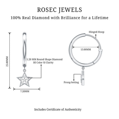 Diamond Star Drop Hoop Earrings