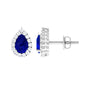 Lab Created Blue Sapphire Teardrop Stud Earrings with Diamond Halo