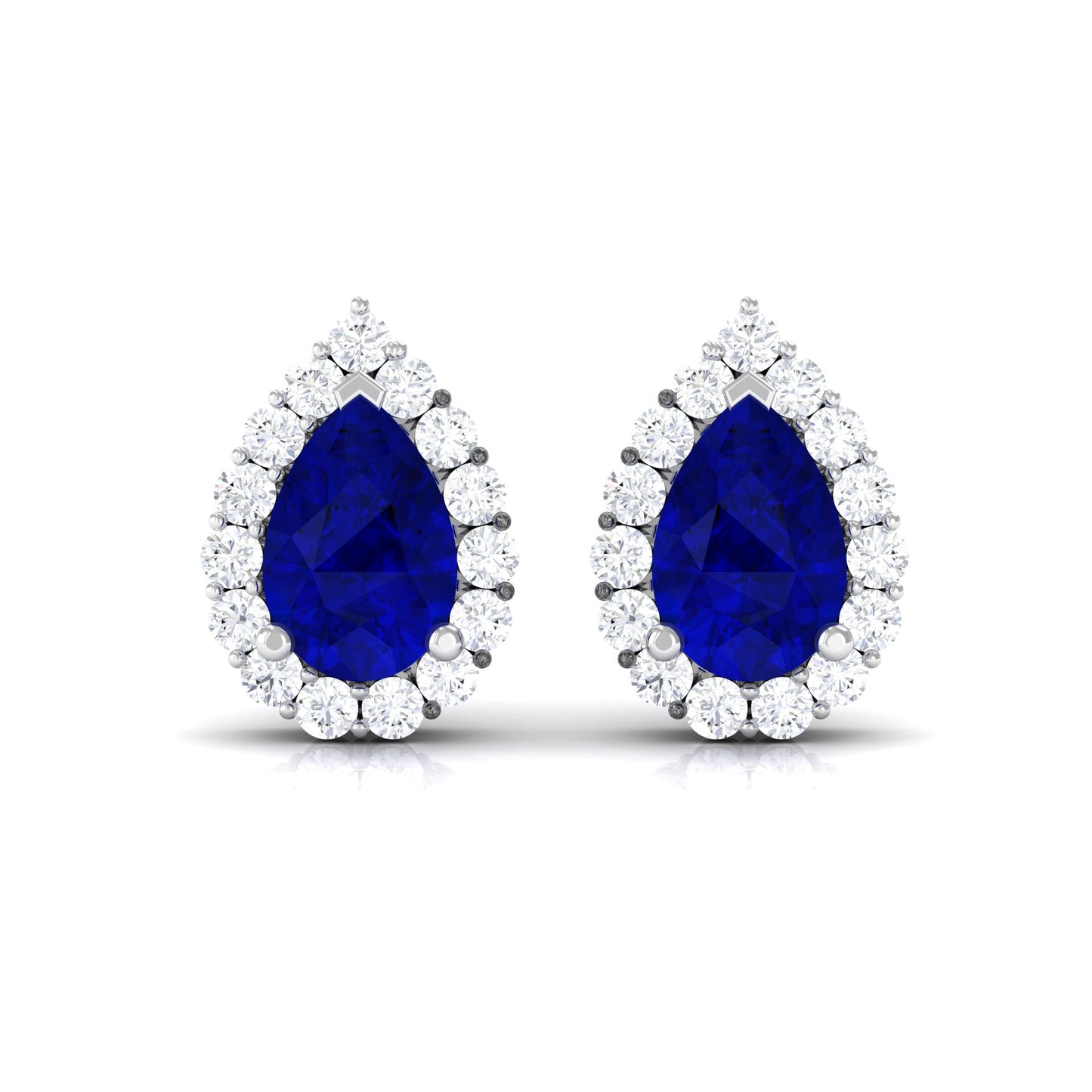 Lab Created Blue Sapphire Teardrop Stud Earrings with Diamond Halo
