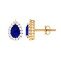 Lab Created Blue Sapphire Teardrop Stud Earrings with Diamond Halo