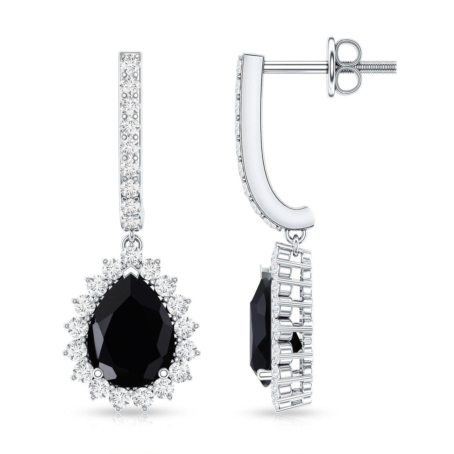 Natural 2 Carat Black Spinel Teardrop Earrings with Moissanite Halo