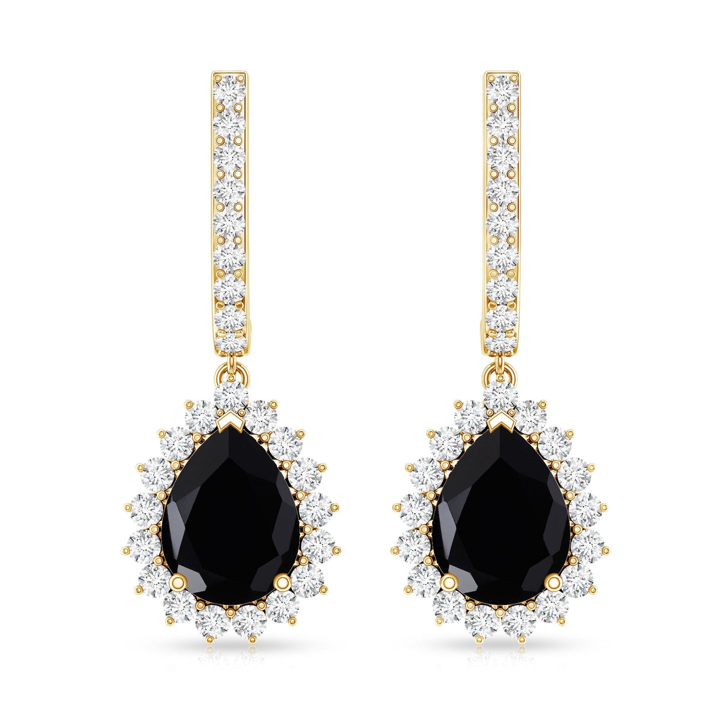 Natural 2 Carat Black Spinel Teardrop Earrings with Moissanite Halo