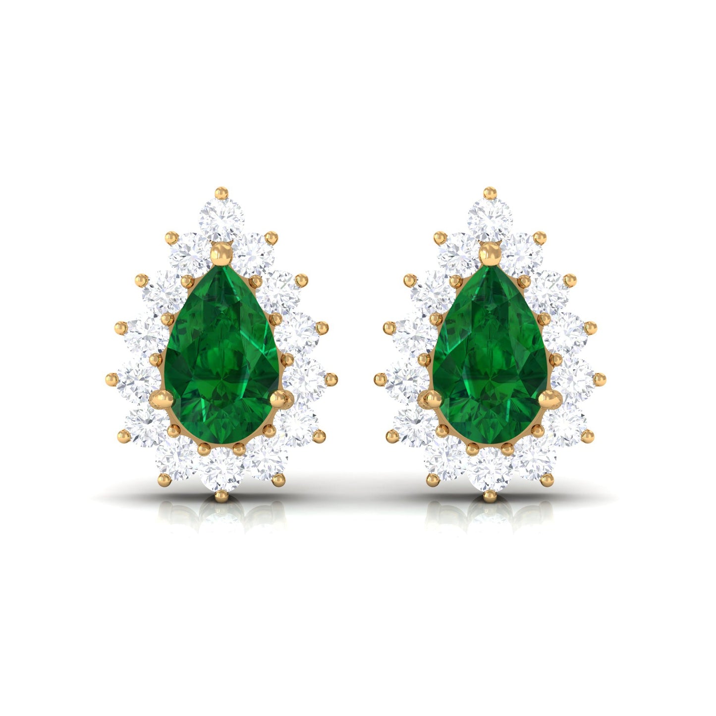 Lab Created Emerald Teardrop Stud Earrings with Moissanite Halo