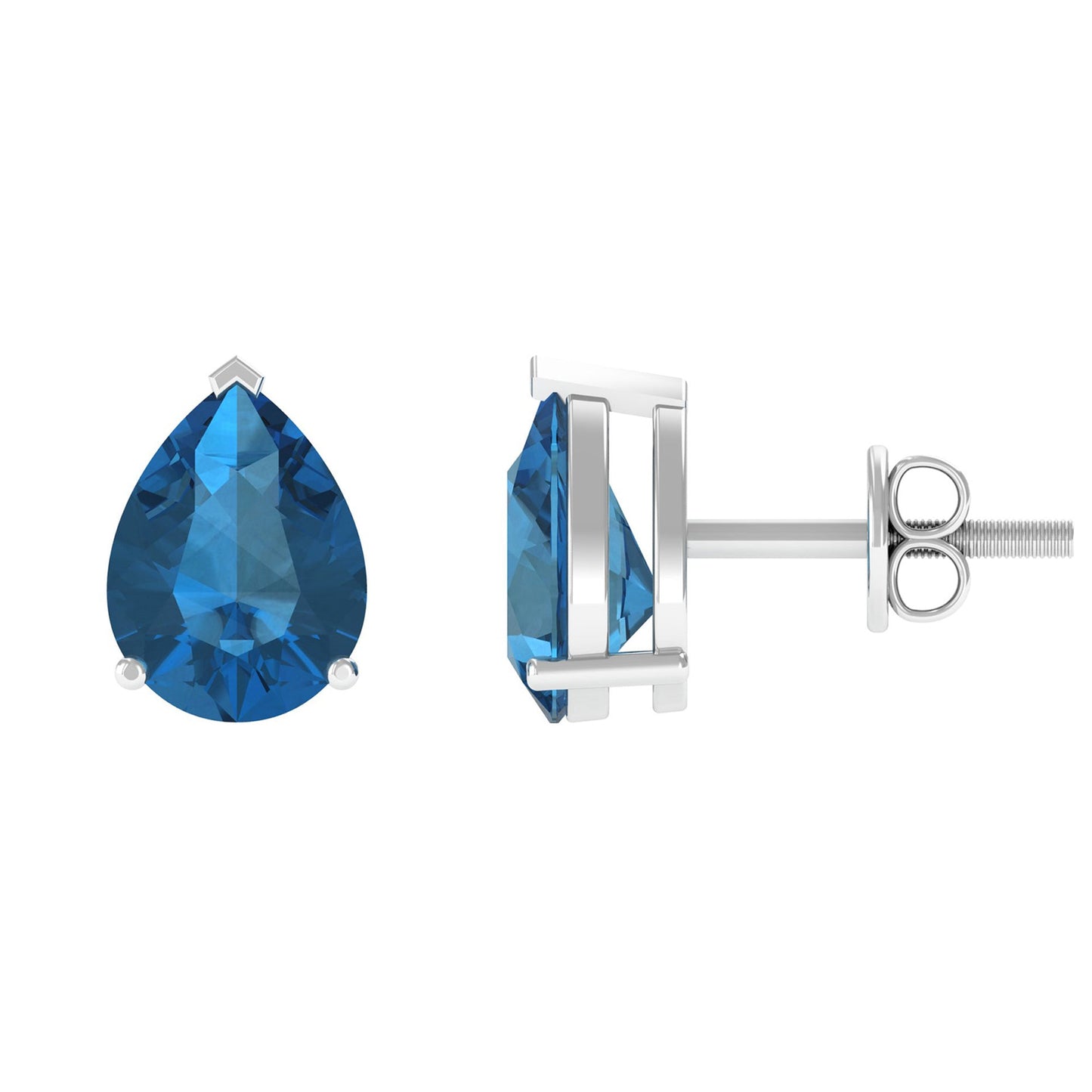 2.3 CT Solitaire Stud Earrings with Pear Shaped London Blue Topaz