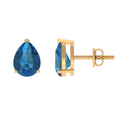 2.3 CT Solitaire Stud Earrings with Pear Shaped London Blue Topaz