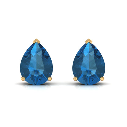 2.3 CT Solitaire Stud Earrings with Pear Shaped London Blue Topaz