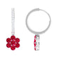 Lab Created Ruby Flower Drop Hoop Earrings with Diamond