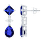 Lab Created Blue Sapphire and Diamond Wedding Drop Earrings