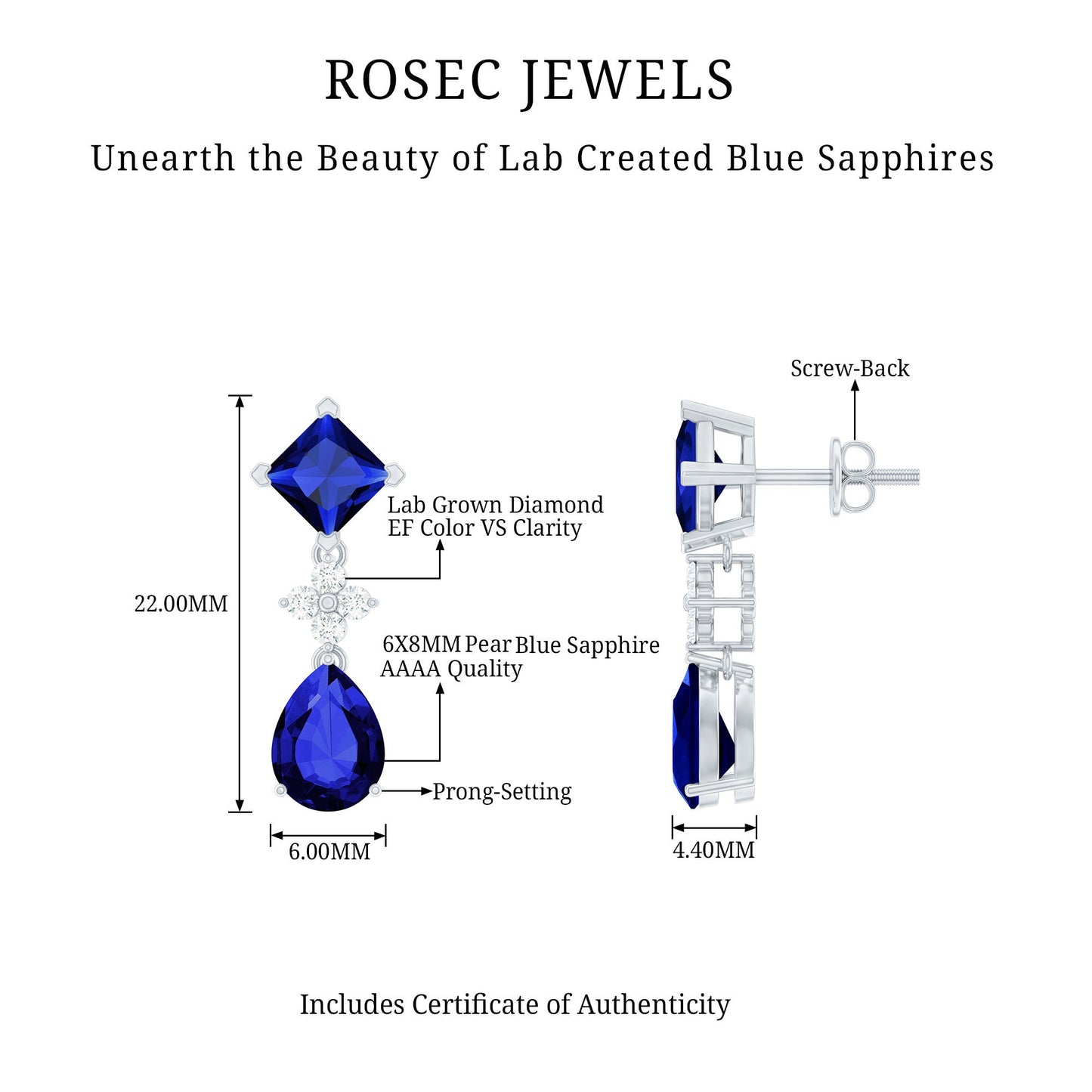 Lab Created Blue Sapphire and Diamond Wedding Drop Earrings