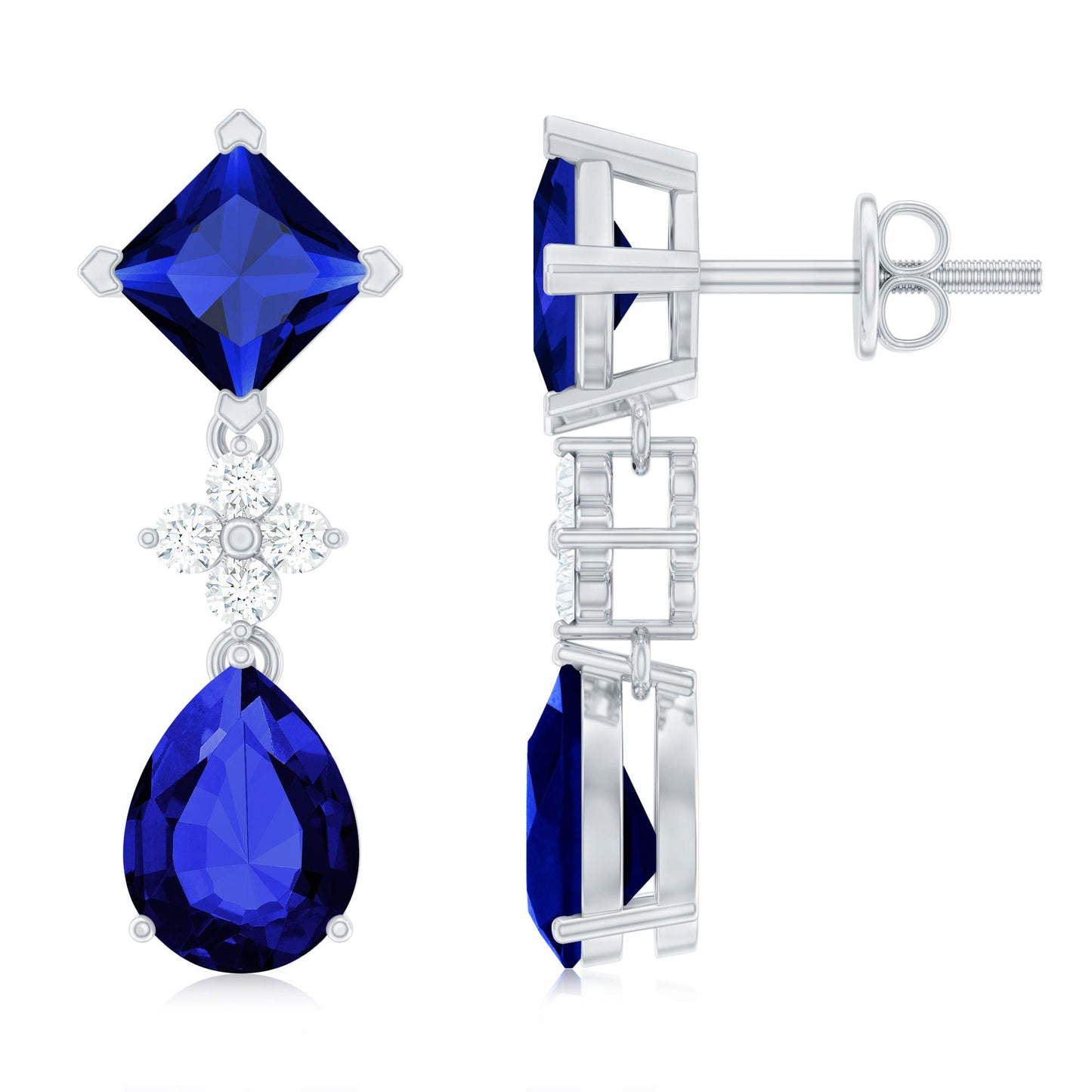 Lab Created Blue Sapphire and Diamond Wedding Drop Earrings