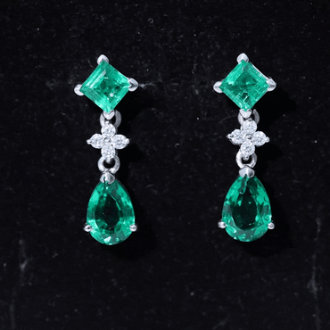 2 Carat Lab Created Emerald and Diamond Bridal Dangle Earrings