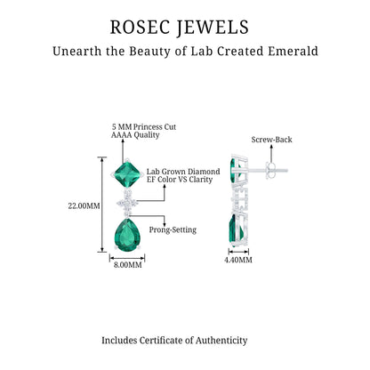 2 Carat Lab Created Emerald and Diamond Bridal Dangle Earrings