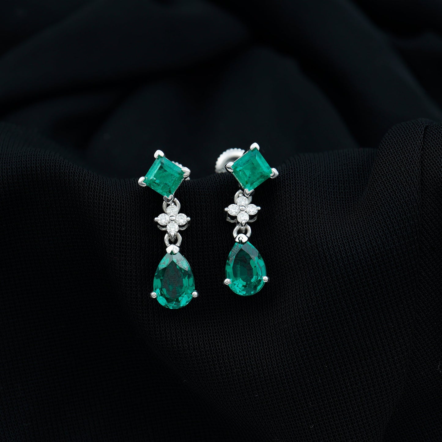 2 Carat Lab Created Emerald and Diamond Bridal Dangle Earrings