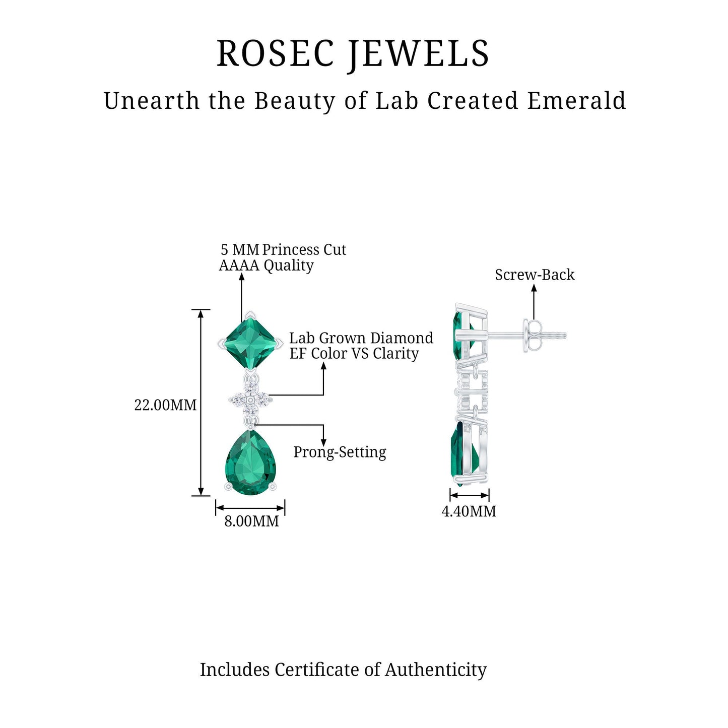 2 Carat Lab Created Emerald and Diamond Bridal Dangle Earrings