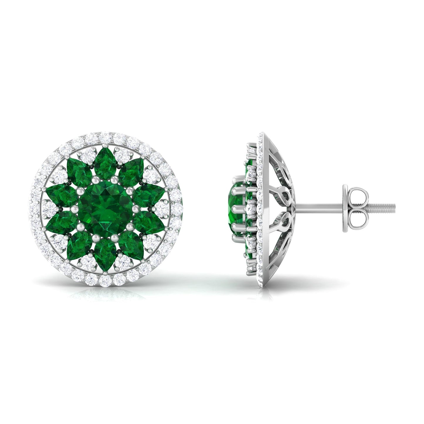 Lab Created Emerald and Moissanite Big Stud Earrings